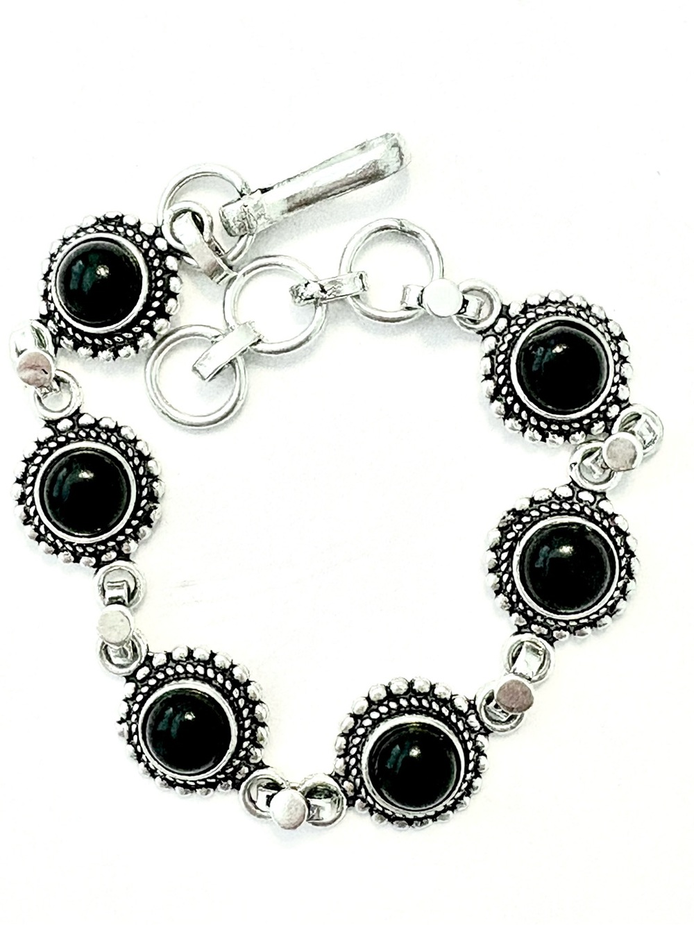 Beautiful, 6 stone, 925 marked, Black Onyx bracelet size 7–7 1/2–8
